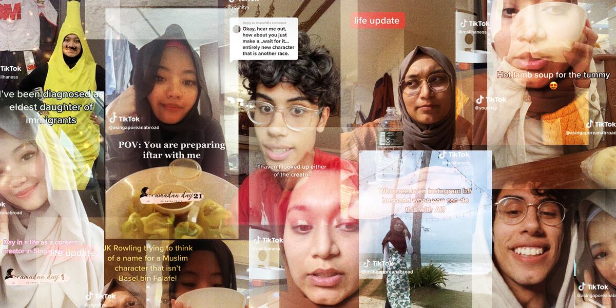 A collage of screenshots, from various Muslim TikTok content creators, engaging in all sorts of different styles of content c