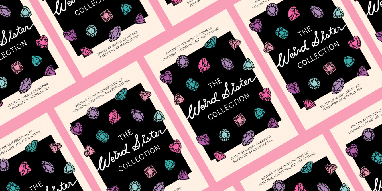 The cover of "The Weird Sister Collection" tiled on a light pink background.