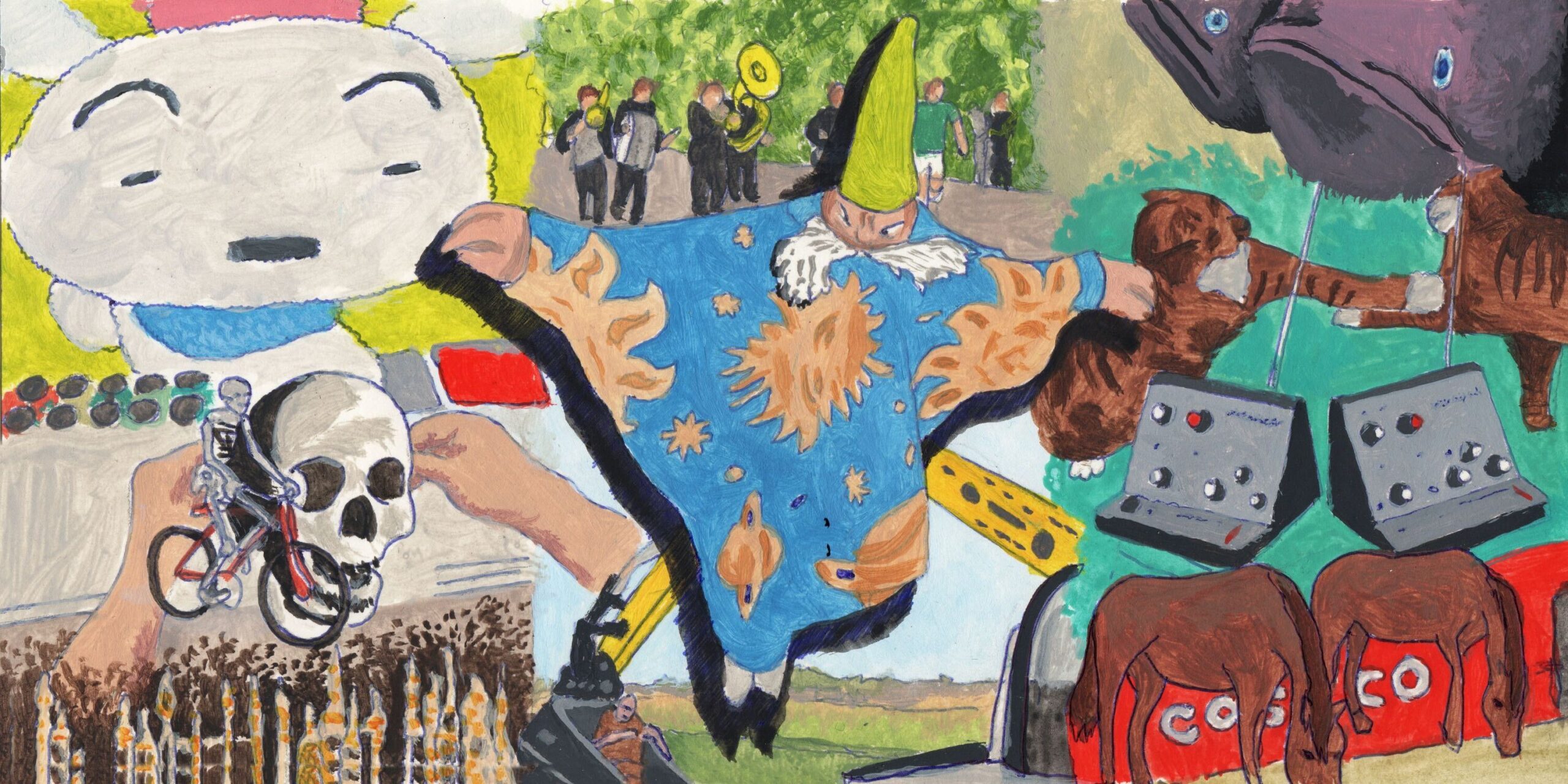 An illustration depicting various #WeirdTok videos.