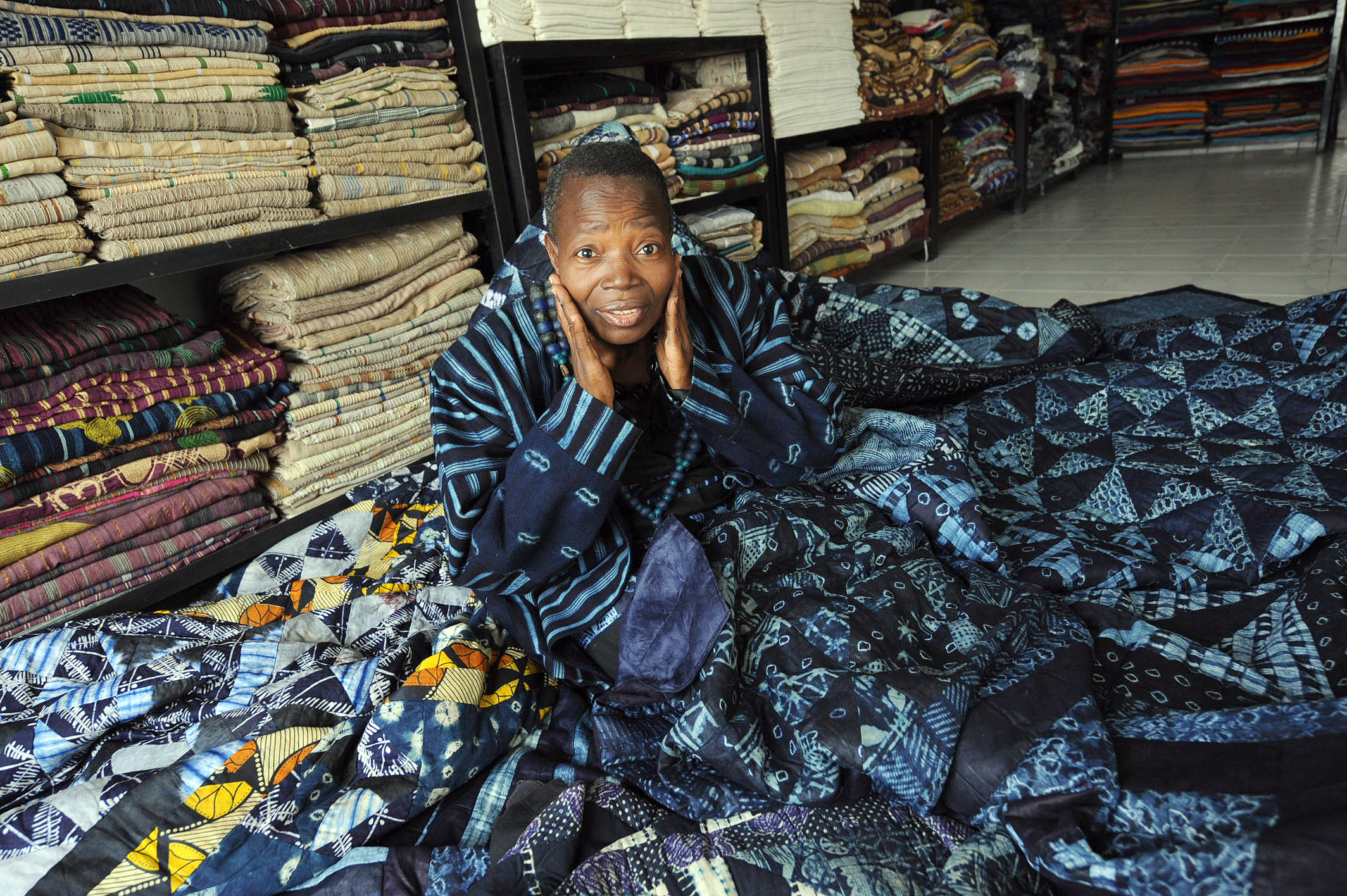 Picture taken on September 22, 2010 shows artist Chief Nike Davies-Okundaye posing at her gallery in Lagos, on September 22, 2010. Nigeria celebrated 50 years of independence on September 30. (PIUS UTOMI EKPEI/AFP via Getty Images)