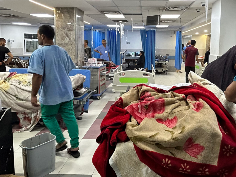 Patients and medics at Al-Shifa Hospital in 2023.